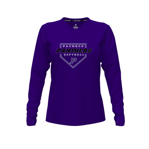 [CUS-DFW-TEES-CMF-VNK-LSL-PUR-FYXS-LOGO2] Decker Comfort T-Shirt (Female Youth XS, Purple, V Neck, Logo 2, Long Sleeve)