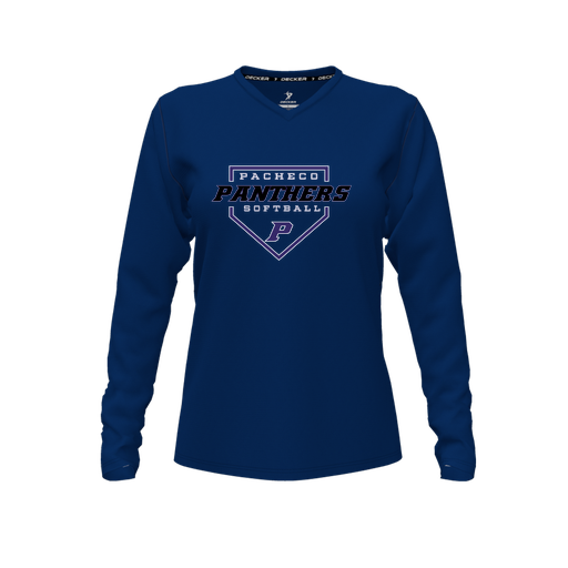 [CUS-DFW-TEES-PER-VNK-LSL-NVY-FYXS-LOGO2] Decker Performance T-Shirt (Female Youth XS, Navy, V Neck, Logo 2, Long Sleeve)