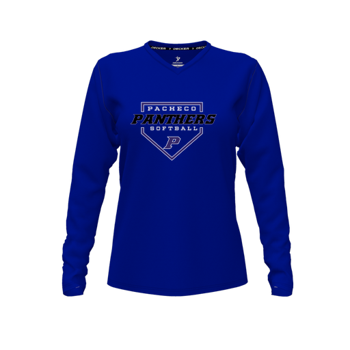 [CUS-DFW-TEES-PER-VNK-LSL-RYL-FYXS-LOGO2] Decker Performance T-Shirt (Female Youth XS, Royal, V Neck, Logo 2, Long Sleeve)