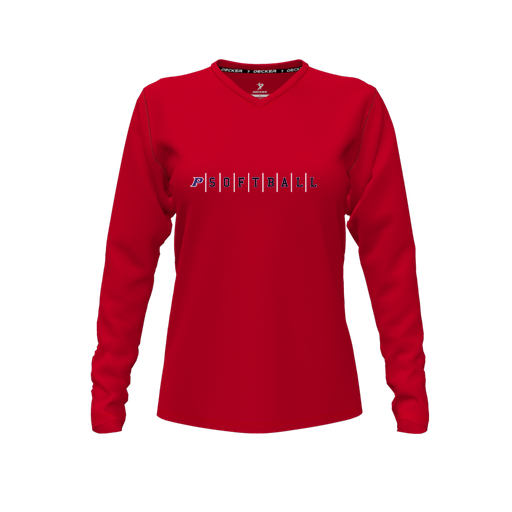 [FTLVPTRD-FYXS-LOGO3] Decker Performance T-Shirt (Female Youth XS, Red, V Neck, Logo 3, Long Sleeve)