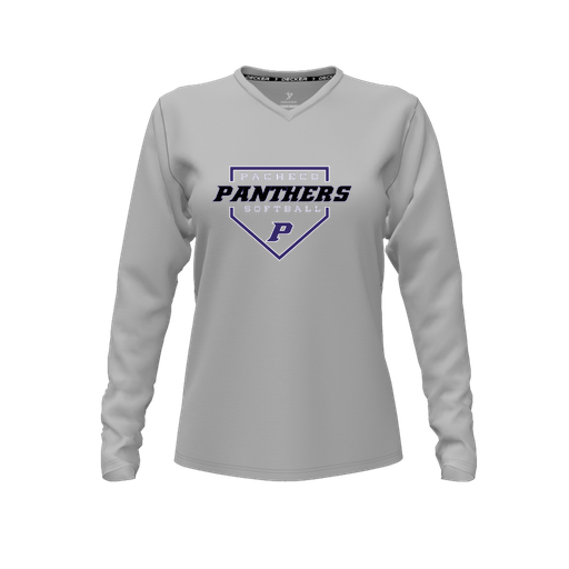 [CUS-DFW-TEES-PER-VNK-LSL-GRY-FYXS-LOGO2] Decker Performance T-Shirt (Female Youth XS, Gray, V Neck, Logo 2, Long Sleeve)