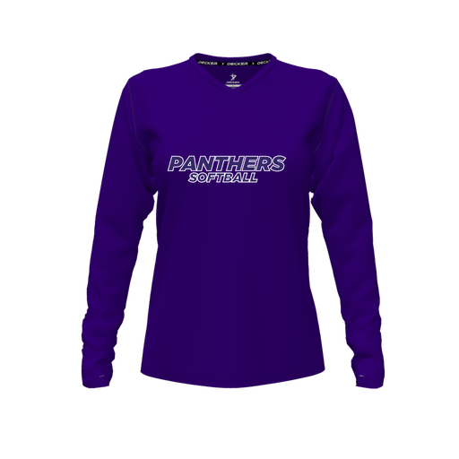 [CUS-DFW-TEES-PER-VNK-LSL-PUR-FYXS-LOGO1] Decker Performance T-Shirt (Female Youth XS, Purple, V Neck, Logo 1, Long Sleeve)