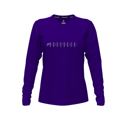 [CUS-DFW-TEES-PER-VNK-LSL-PUR-FYXS-LOGO3] Decker Performance T-Shirt (Female Youth XS, Purple, V Neck, Logo 3, Long Sleeve)